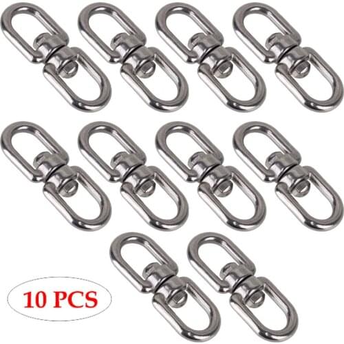10PCS Silver 304 Stainless Steel 8 Form M6 Rotary Buckle Safety Climbing Snap Hook Plug Snap Lock Eye to Eye Swivel