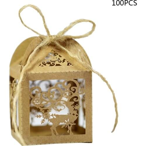 100pcs Christmas Snowflake Elk Hollow Cut Favor Gift Candy Box Storage Ribbon New 2020