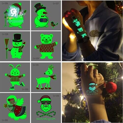 13 kinds Luminous Tattoo Christmas Party Cartoon Snowman Bear Temporary Body Sticker Disposable Waterproof Tatouage Temporaire