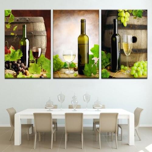 3 Panel HD Photography Red Grape Wine Canvas Art Print Painting Poster Wall Picture For Kitchen and Dining Room Home Decor
