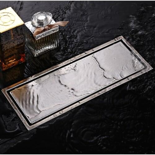 304 solid stainless steel 300 x 110mm square anti-odor floor drain bathroom invisible shower floor drainer--6625