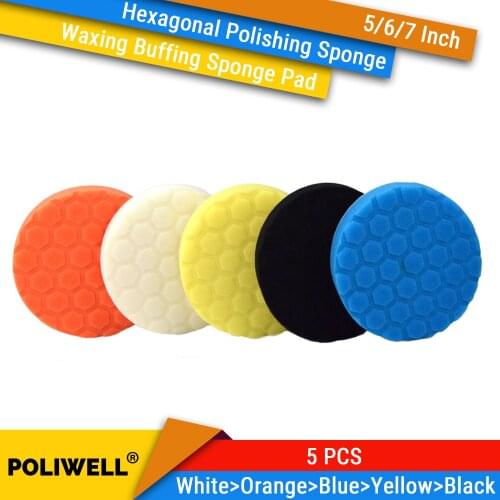 5PCS 5/6/7 Inch Waxing Buffing Sponge Pad Hook Loop Power Tool Accessories for Car Polishing Waxing and Sealing