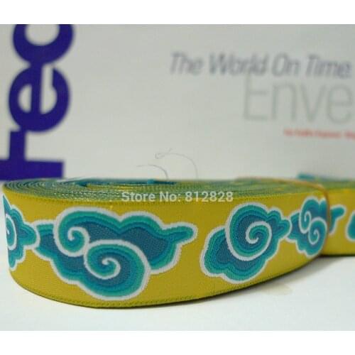7/8'' 22mm Wide Cloud Lime Green Tone Woven Jacquard Ribbon For Dog Collar