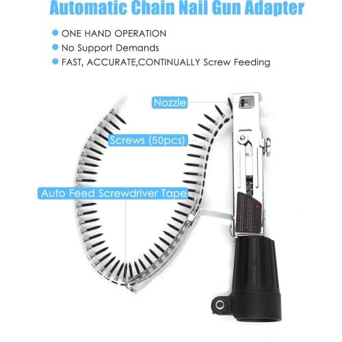 Automatic Chain Nail Gun Adapter Power Drill Attachment Screws Woodworking Tool Auto Feed Screwdriver Tape Chain Nail Adapter