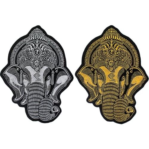 Large Ganesha Elephant Head Embroidery Patches Iron on Jacket Biker Applique Scrapbooking Badge 1 Piece