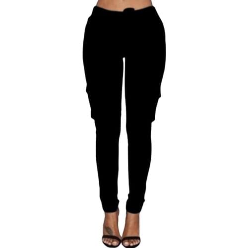 Casual Women Pants Solid Color Skinny Cargo Pants Pockets Drawstring Joggers Trousers Womens Clothing Sweatpants