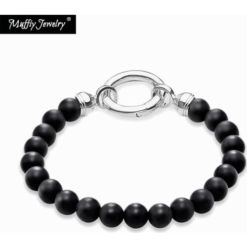 Black Matt Obsidian & Silver Clasps Bracelets,2017 Beads Heart Super Deals Gift In Silver,Europe Style Jewelry,Gift for Women