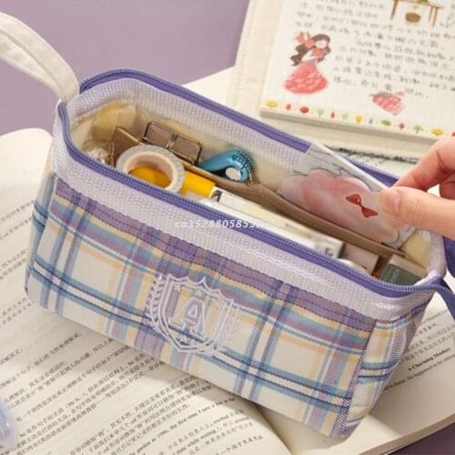 Retro Pen Pouch Large Pencil Case Zipper Pocket Zipper Closure Portable Cosmetic Pouch for Children Student Women Travel
