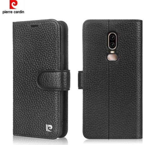 Pierre Cardin Flip Genuine Leather Case For One Plus 6 Luxury Wallet Card Slots Phone Case For One Plus 6 Cover