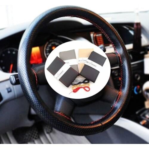 Hand-stitched 38 cm leather steering wheel cover for Geely Vision SC7 MK CK Cross Gleagle SC7 Englon SC3 SC5 SC6 SC7 Panda