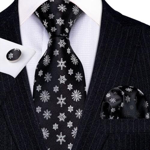 New Luxury Black Snow Pattern 100% Silk Tie Gifts For Men Suit Red Wedding Tie Barry.Wang NeckTies Hanky Sets Business LN-5300