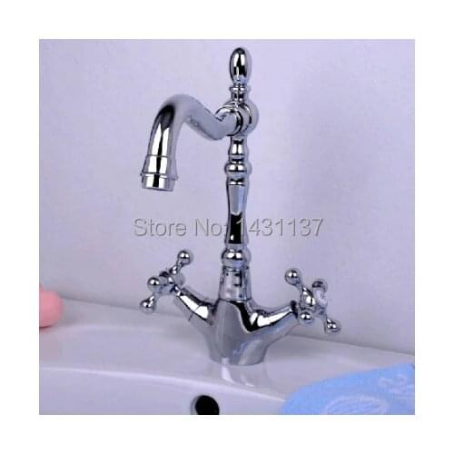 Free shipping high quality brass material cross handle cold and hot chrome bathroom basin kitchen sink faucet