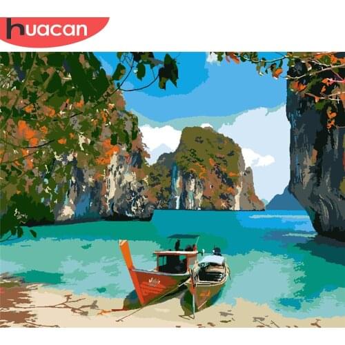 HUACAN DIY Pictures By Number Boat Kits Painting By Numbers Seascape Drawing On Canvas Hand Painted Paintings Gift Home Decor