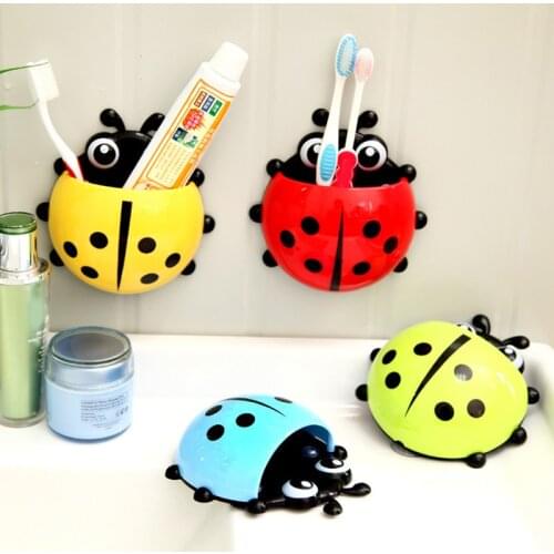 Ladybug Toothbrush Holder Toothpaste Box with Suction Cup Storage Racks Bathroom Shelves Sucker Containers Bathroom Accessories