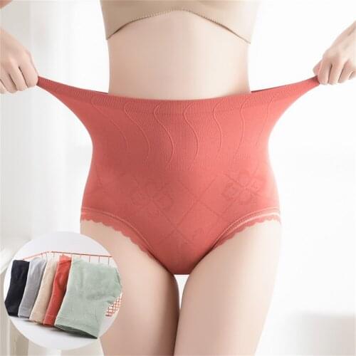 Lace Women Panties Pure Cotton Seamless High-waist Underwear Plus Size Ladies Briefs Tummy Control Panties Recovery Underpants