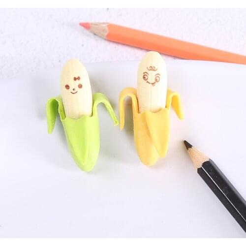 2pcs/pack Creative Cartoon Cute Banana Fruit Pencil Eraser Rubber Novelty Kids Student Learning Office Stationery