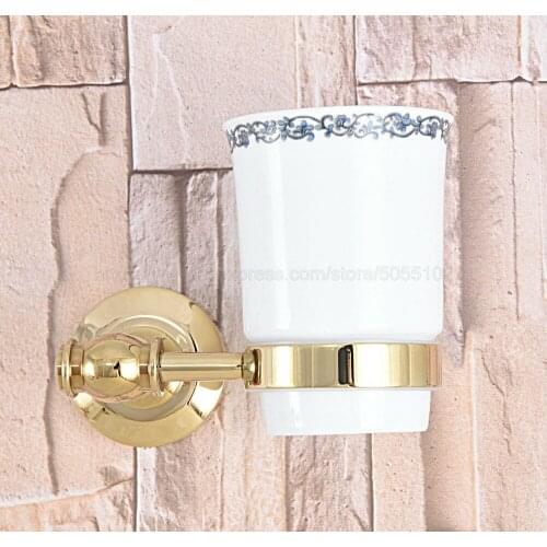 Gold Color Brass Toothbrush Holder Tumbler Holder Toothbrush Holder With Single Ceramics Cup Bathroom Accessories zba308
