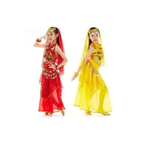 Hot-selling belly dance costumes set dress for kids or children with Top+Skirt sets 3 color available