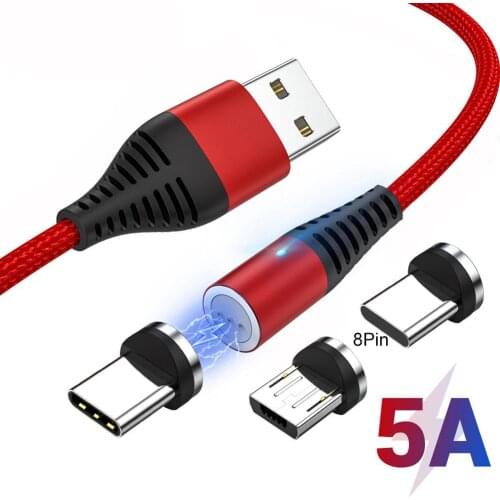 5A Magnetic QC3.0 Fast Charging Cable Micro USB Type-C Plug for iPhone Android