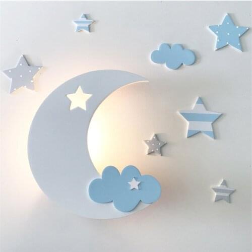 Cartoon Moon Boat Cloud Wall Lamps Bedroom Childrens Room Boys Girls Sconce Wall Lights Cute Kindergarten Study Deco Lighting