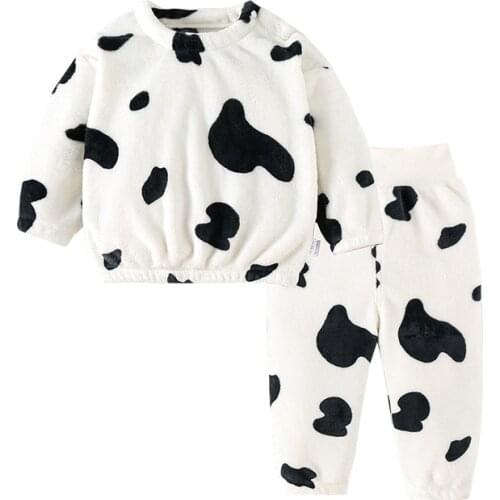 2021 New Autumn Winter Flannel Cartoons Pajamas For 1-6 Years Old Children Girl Plus Velvet Pajamas Boys Leisure Homewear Set