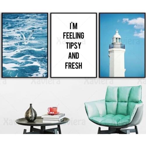 Mediterranean Style Poster Sea Seagull Lighthouse Seascape Nordic Wall Art Canvas Painting Pictures For Living Room Home Decor