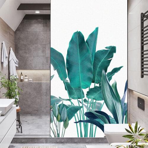 Window Film Privacy Green Leaves Non Adhesive Glass Sticker Sun Protection Heat Control Window Coverings for Homedecor