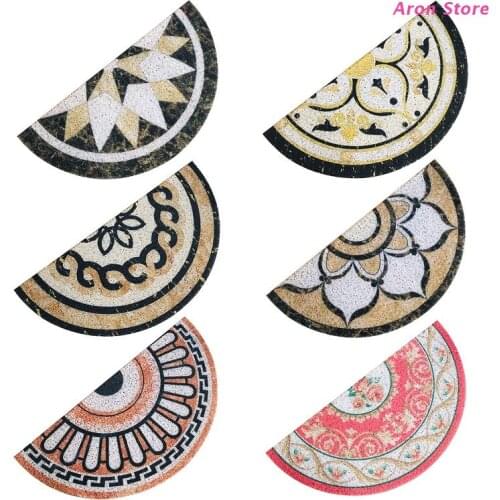 Semi-Circle Doormat, Anti Slip Marble Pattern Half Moon PVC Floor Mat,30X60cm