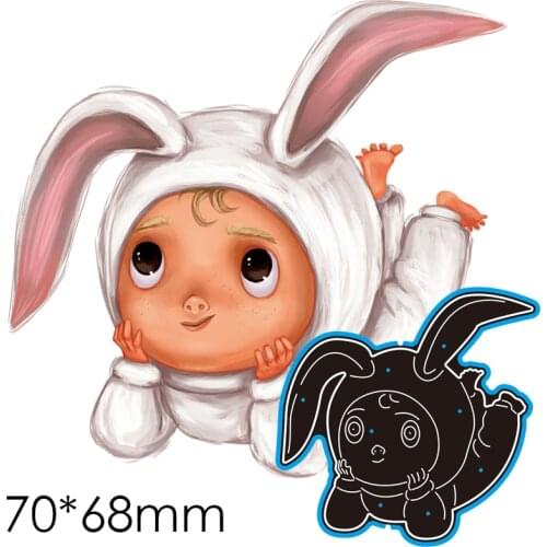 Cutting Dies Baby in Bunny Costume Metal DIY Album Paper Craft Embossing Stencil Greeting Card Decoration 70*68mm