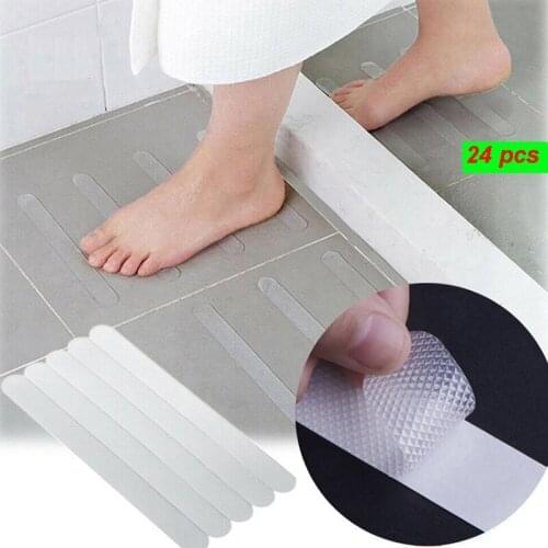 24 pcs/lot Anti Slip Stickers Grip Strips Bath Tub Shower Stickers Safety Floor Tread Transparent Wavy Paste Safety Tape Pad
