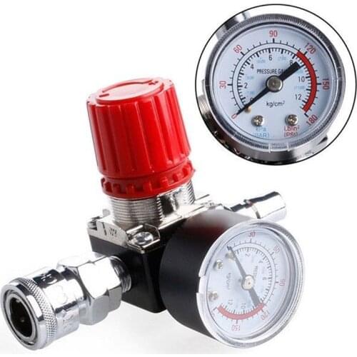 1/4'' Pressure Reducing Valve With Pressure Gauge Fitting for Pneumatic Mini Air Pressure Relief Control Compressor