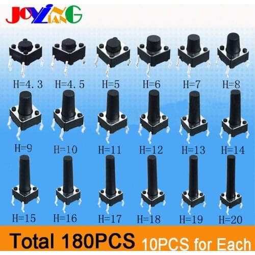 JOYING LIANG 6* 6* 4.3-20mm Touch Switch DC12V Flashlight Toy Push Button Switches 180PCS/Lot Sample 10pcs for Each