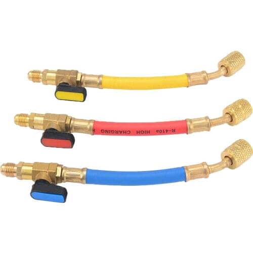 3pcs A/C Air Condition Refrigeration Charging Hoses R134a R410a Manifold Gauge Set 800PSI 19cm 1/4" SAE Female Charging Hose