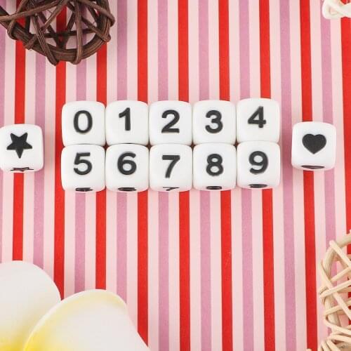 Sunrony 12mm 30pcs Silicone Beads Arabic Numerals Stars Love Heart Baby Silicone Beads in Pacifier Chain Clip Baby Toys
