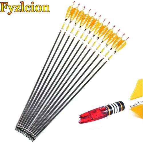 6/12/24pcs Hunting Archery Mix Carbon Arrows Target Point Arrows Turkey feather for 20-50lbs Longbow Recurve Bow Spine 500