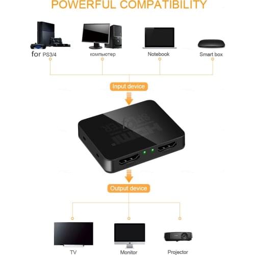 1 in 2 out 1080p 4K 1x2 HDCP Stripper 3D Splitter Power Signal Amplifier 4K HDMI-compatible Splitter For HDTV DVD PS3 Xbox