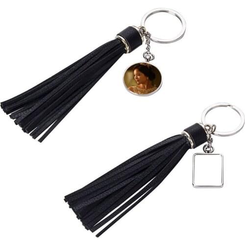 Sublimation blank long tassels keychains high quality heart round key ring hot transfer printing consumables 10pieces/lot