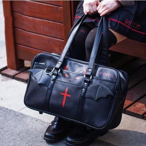 Anime Little Devil Japanese Harajuku Cosplay JK Uniform Handbag Totes Shoulder Bag PU Black Portable School Book Bag Students