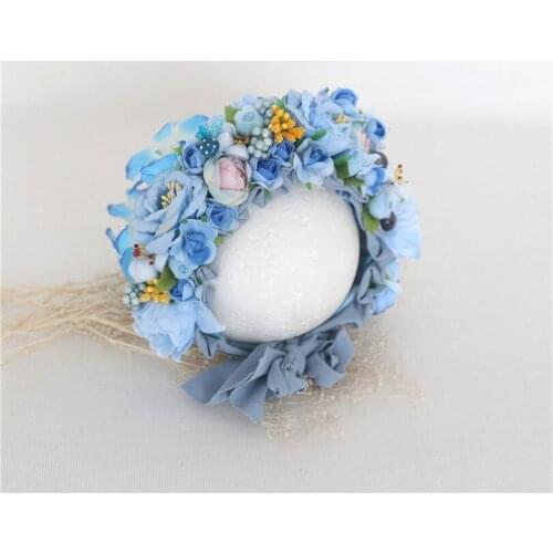 Vintage Newborn Hat Phography Props Lovely Ruffle Newborn Girl Hat Handmade Flower Bonnet Baby Purple Floral Bonnet