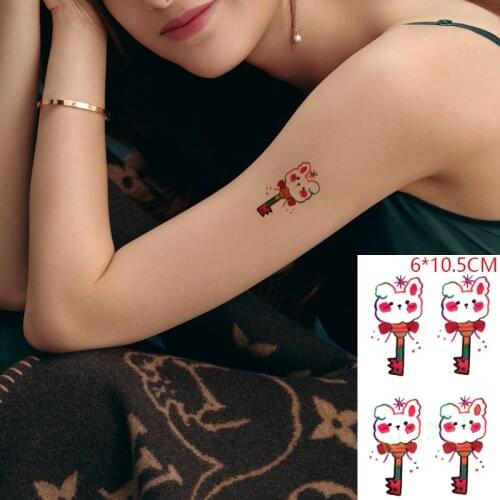 Waterproof Temporary Tattoo Sticker Lovely Cartoon Rabbit Flower Body Art Flash Tattoo Fake Tattoo for Women Men Kids