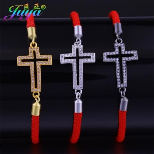 Handmade Jesus Christian Jewelry Supplies Gold//Black Cross Charm Bracelets Women Men Adjustable Rope Chains Bracelets