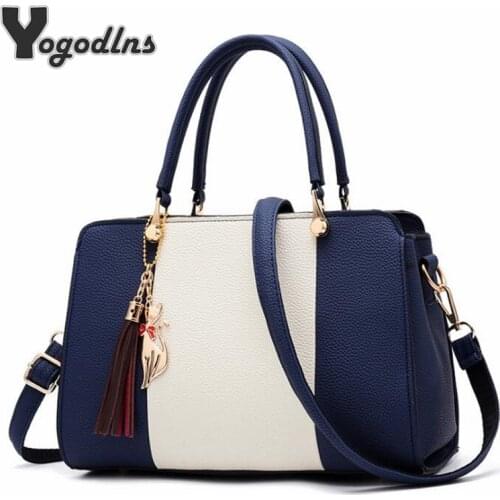 Trendy Patchwork Color Shoulder Bag for Women Middle Totes Purse Office Lady Crossbody Bags handing tassel ornament Handbags