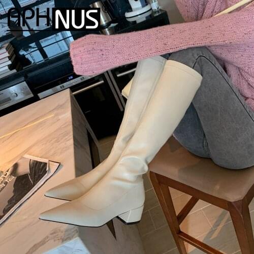 APHNUS Womens Boots Tall Mid Calf Knee Thigh High Leg Low Mid Heels Pumps Boots Woman 2020 Shoes For Women New Boot