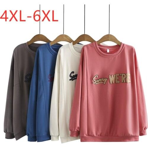 New 2021 Ladies Spring Autumn Plus Size Tops For Women Large Pullover Long Sleeve Loose Pink Beige Print Sweatshirt 4XL 5XL 6XL
