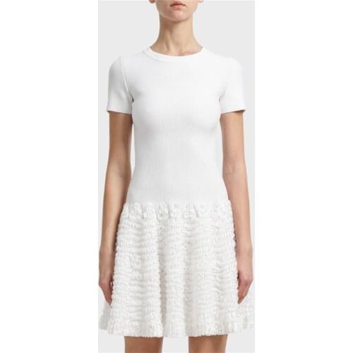 High Quality Short Sleeve White A Line Sequins Cute Short Dress Women Dress Evening Party Dress