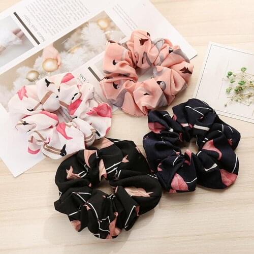 1 Piece Flamingo Printed Hair Scrunchie Women Girls Elegant Ponytail Holder Rubber Band Hair Rope Headband Hair Accessories 108