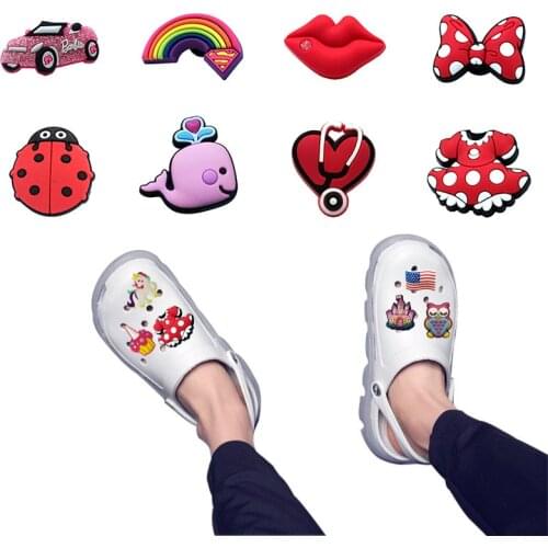 1pcs Stethoscope High Imitation PVC Shoe Charms Rainbow Lip Shoe Accessories Soccer Croc Charms Unicorn Ladybug JIBZ Kids Gift