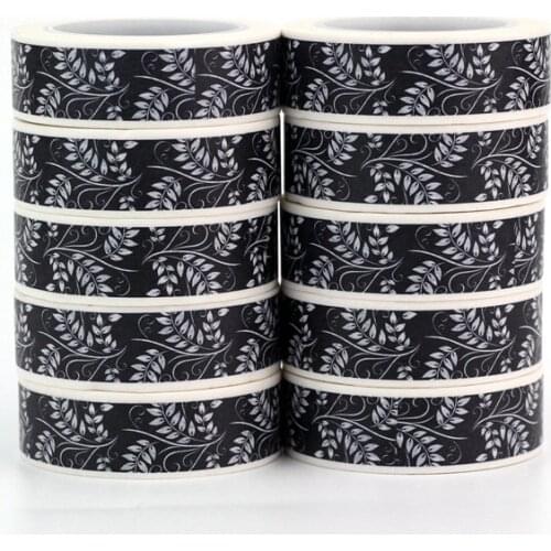 10PCS/lot Decorative Black Leaves Washi Tapes Paper for Planner Scrapbooking Bullet journal Adhesive Making Tapes School Supply