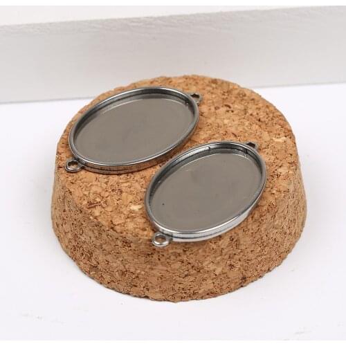 Reidgaller 10pcs stainless steel cabochon connector base setting 18x25mm oval bracelet bezel blanks diy jewelry findings