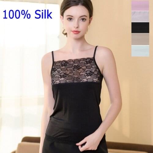 100% Silk Lace Camisole Top Vest Shirt Sleepwear Adjustable Straps M-2XL HY117